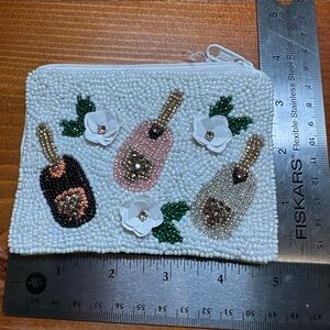 Beaded White Floral & Perfume Bottle Zip Pouch
